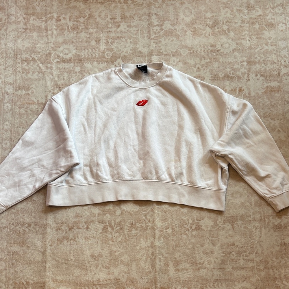 Nike White Sweatshirt with Red Lip Accent